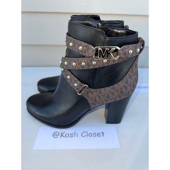 Michael Kors Kincaid Studded Logo Ankle Boot Black Brown Multi - Picture 6 of 11